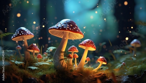 Fantasy Enchanted Fairy Tale Forest with Magical Mushrooms