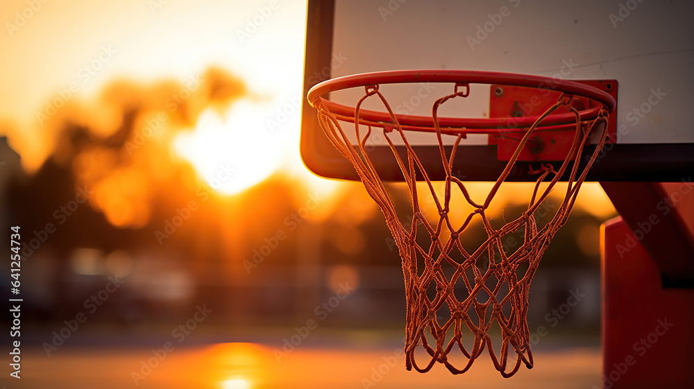 A basketball hoop in an urban setting