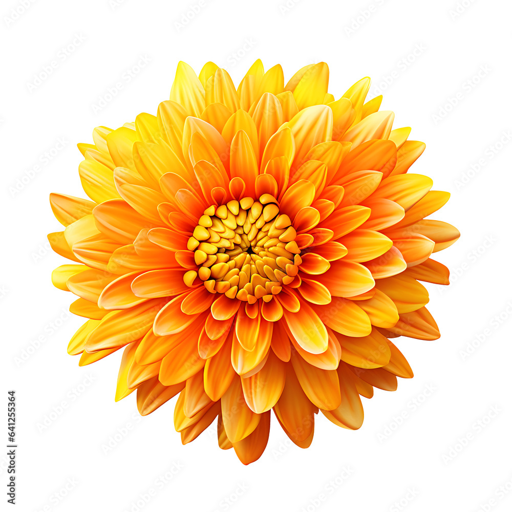 Yellow, Orange chrysanthemum. Flower on a white isolated background. For design. Closeup. Nature.