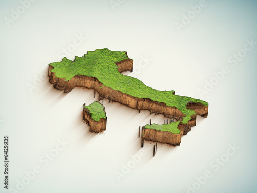 High-quality Italy 3D soil map, Italy 3D soil map render.