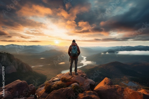 Photographer Perched Atop A Mountain  Generative AI
