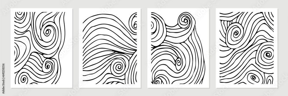 Fototapeta premium Set of vector organic abstract minimalist shapes in black on white background.