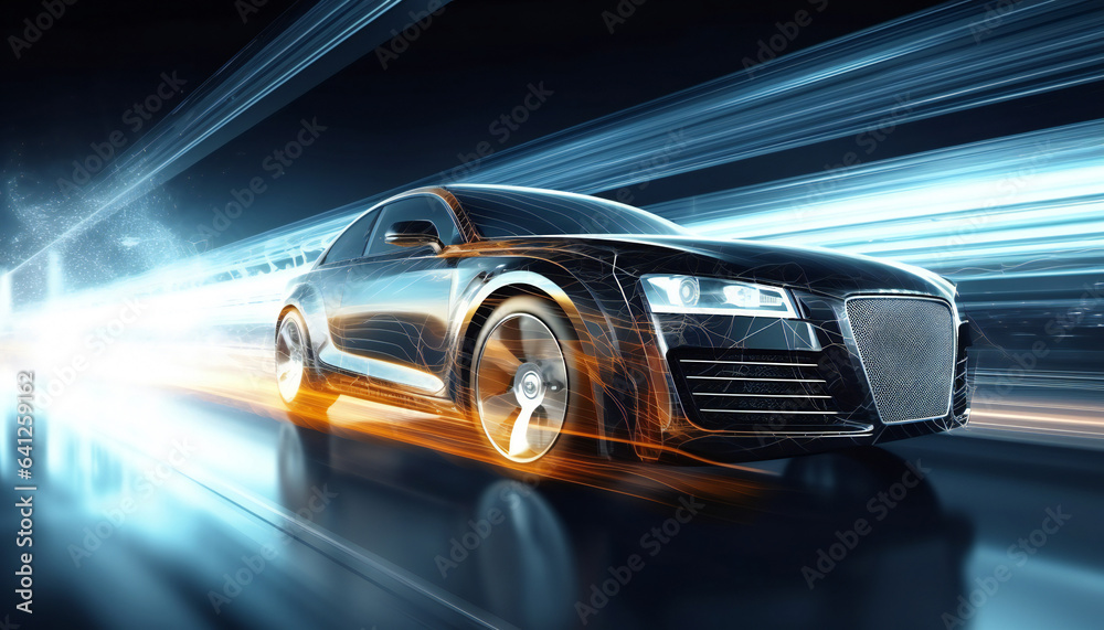Fast Car with Blurring Lights - Abstract Sports Concept Fast Car with Blurring Lights - Abstract Sports Concept