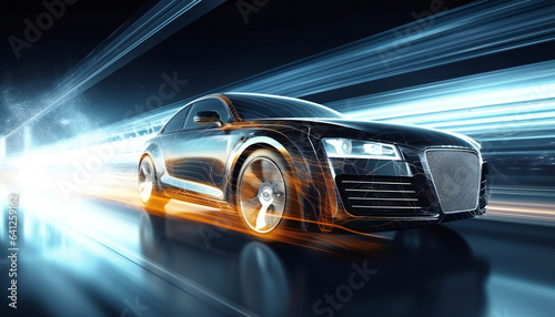 Fast Car with Blurring Lights - Abstract Sports Concept