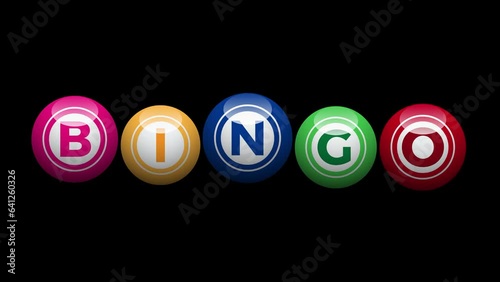 Bingo lottery, lucky balls of lotto on black background. Animated illustration with text