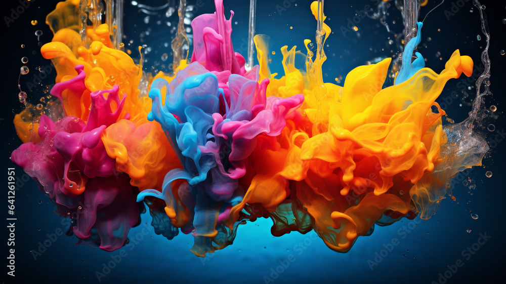 Colorful paint splashes in the water