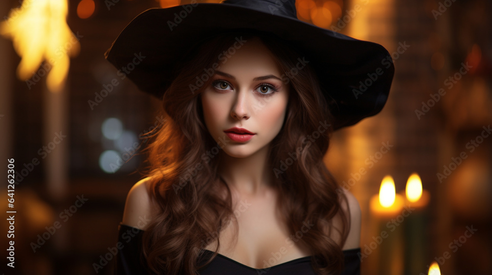 Young woman dressed in a witch costume, on Halloween. Young woman dressed in a witch costume, on Halloween.