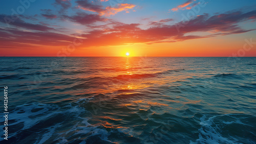 The breathtaking colors of the sun rising or setting over the ocean horizon © Putra