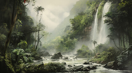 Keuken achterwand Bosrivier Tropische waterval in jungle landschap  © Favebrush