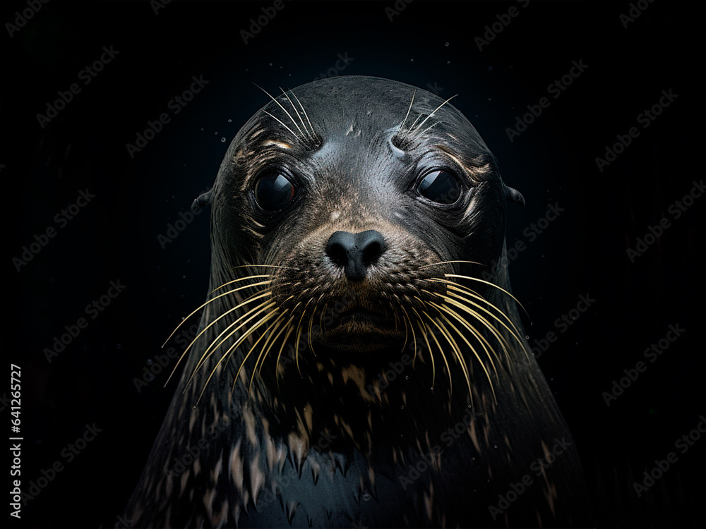 portrait seal with black background