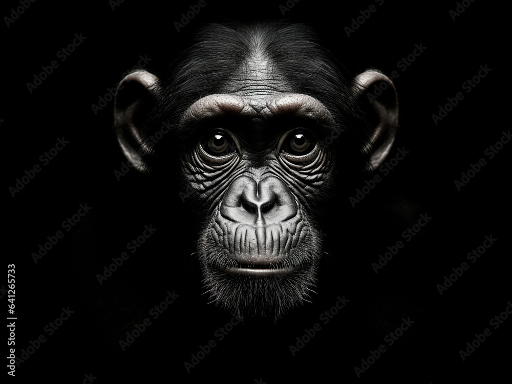 portrait of chimpanzee with black background