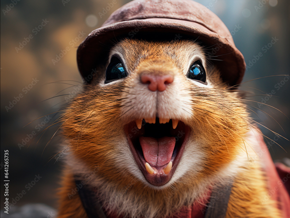 portrait of smiling squirrel with hat