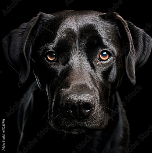 Obraz na płótnie black labrador dog with intense gaze, yellow eyes, portrait on a black background w salonie