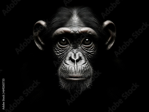 Photographie portrait of chimpanzee with black background