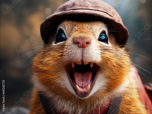 Obraz na płótnie portrait of smiling squirrel with hat w salonie