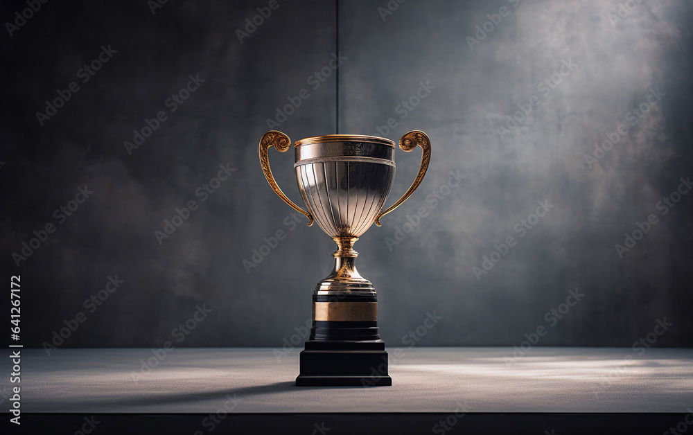 A trophy on a grey wall with a spotlight focused on it A trophy on a grey wall with a spotlight focused on it