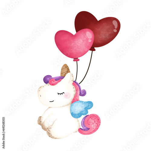 
Cute Unicorn with heart balloon,watercolor,animal,cartoon character,cute,icon ,vector, illustration,hand drawn
