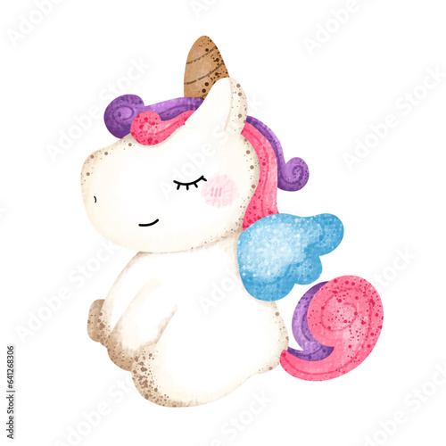 Cute Unicorn  ,watercolor,animal,cartoon character,cute,icon ,vector, illustration,hand drawn