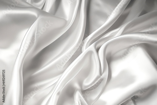 Smooth elegant white fabric silk or satin luxury cloth texture as wedding background. Luxurious Christmas background or New Year background design