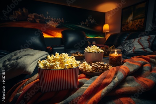  Home Movie Theater Setup With Popcorn  Generative AI