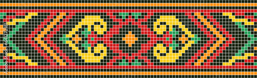 Vector illustration of Ukrainian ornament in ethnic style, identity, vyshyvanka, embroidery for print clothes, websites, banners. Background. Geometric design, border, copy space, frame