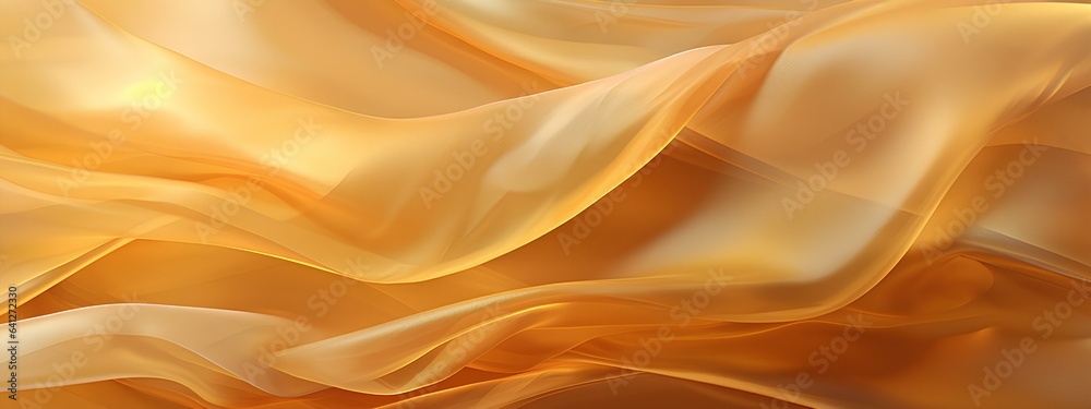 Fototapeta premium Texture, yellow-gold silk translucent fabric with pleats, abstract background, fabric pattern.