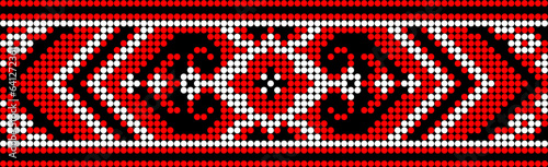 Vector illustration of Ukrainian ornament in ethnic style, identity, vyshyvanka, embroidery for print clothes, websites, banners. Background. Geometric design, border, copy space, frame
