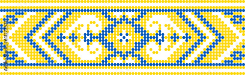 Vector illustration of Ukrainian ornament in ethnic style, identity, vyshyvanka, embroidery for print clothes, websites, banners. Background. Geometric design, border, copy space, frame