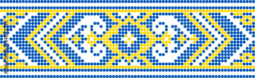 Vector illustration of Ukrainian ornament in ethnic style, identity, vyshyvanka, embroidery for print clothes, websites, banners. Background. Geometric design, border, copy space, frame