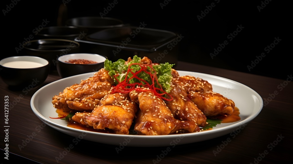 Fried chicken wing or Fried chicken on a plate in thai food style