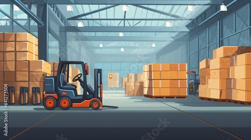 Industrial Warehouse Banner with Forklift. Logistic Center Concept.