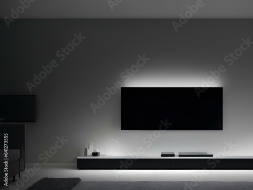mock up modern living room with tv on white wall