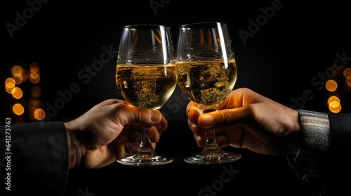 Clinking glasses of champagne in hands. The concept of success in life and business