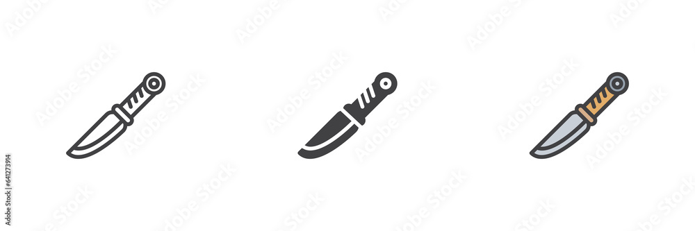 Military knife different style icon set Military knife different style icon set