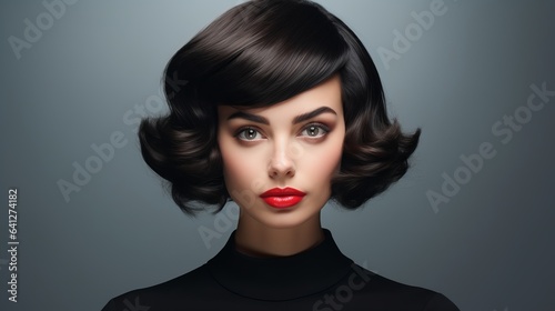 Hairstylist Portrait of a Woman with black dark short hair. AI Generative