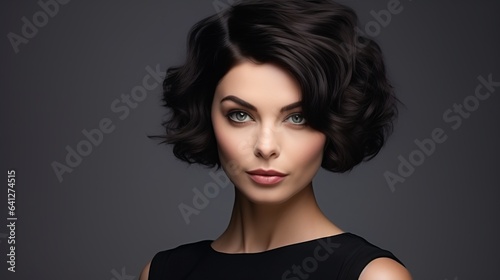 Hairstylist Portrait of a Woman with black dark short hair. AI Generative