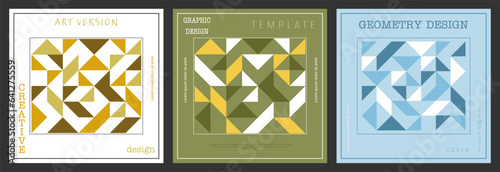 A set of cover, booklet or brochure design templates. The idea of an individual geometric style of interior decoration and creative design. A variant of the corporate corporate identity.