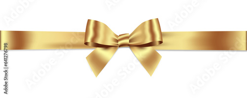 Gold Ribbon Bow Realistic shiny satin with shadow horizontal ribbon for decorate your wedding invitation card ,greeting card or gift boxes vector EPS10 isolated on white background.