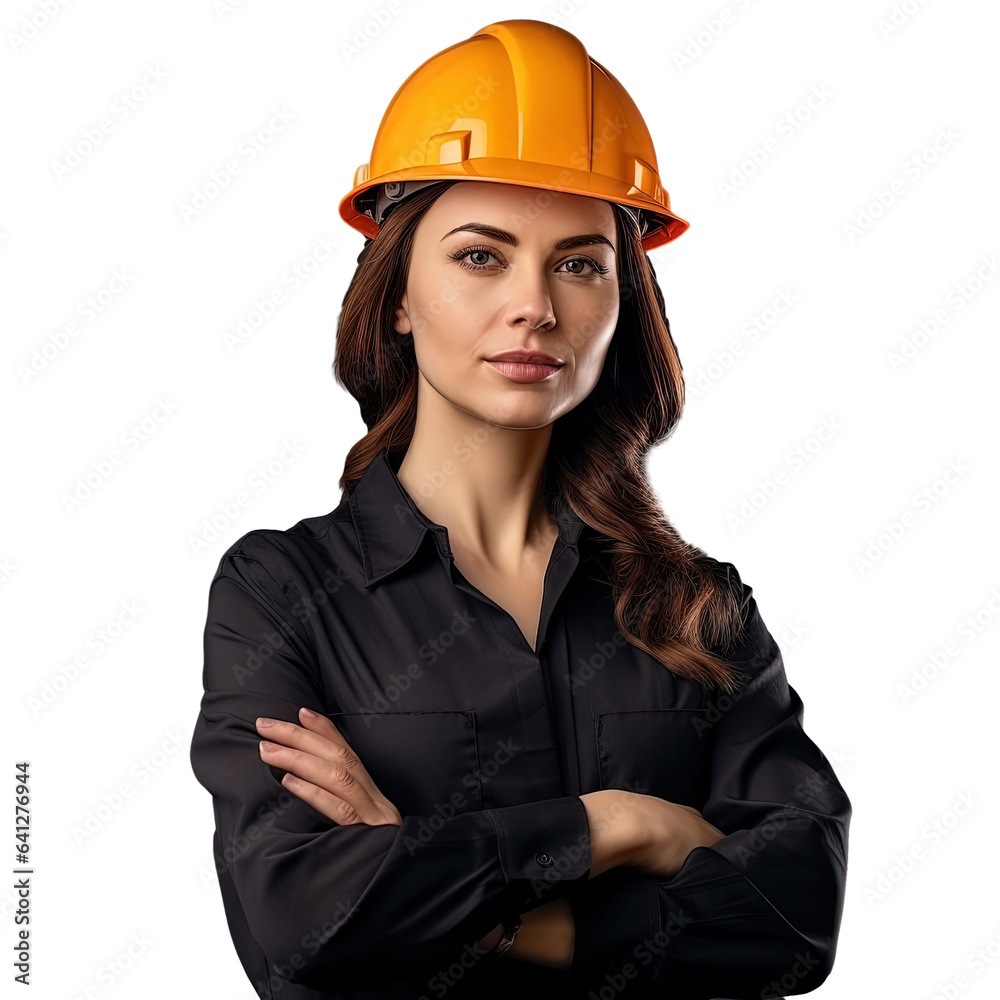Professional female architect engineer in a safety helmet standing with arms crossed Isolated portrait