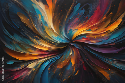 abstract fractal background, A captivating abstract painting with vibrant swirling colors set against a dark backdrop