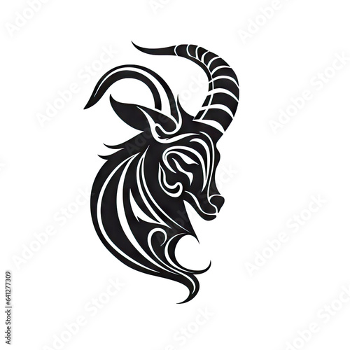 Ornate Capricorn Icon, Goat Isolated, Chinese Horoscope Minimal Capricorn Symbol on White © artemstepanov
