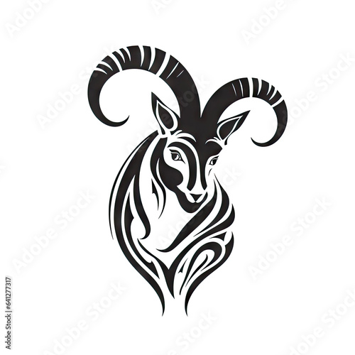 Wallpaper Mural Ornate Capricorn Icon, Goat Isolated, Chinese Horoscope Minimal Capricorn Symbol on White Torontodigital.ca