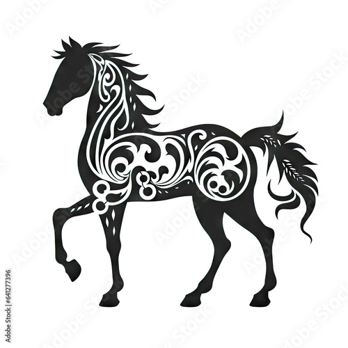 Ornate Horse Icon  Mare Portrait Isolated  Chinese Horoscope Minimal Horse Symbol on White