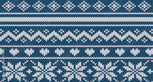 Blue and white knit pattern, Festive Sweater Design. Seamless Knitted Pattern.