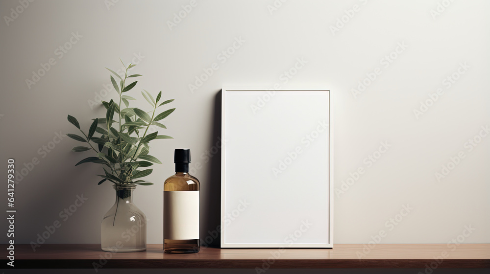 Generative AI, Realistic white poster mock up blank minimalistic background, artwork template, muted neutral colors Generative AI, Realistic white poster mock up blank minimalistic background, artwork template, muted neutral colors