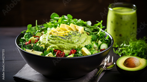 Green healthy salad with spinach brussels sprouts 