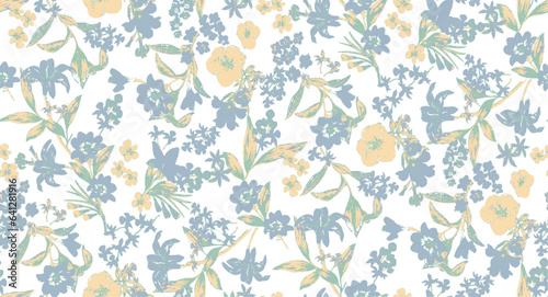 3 color flower pattern in vector, Floral seamless background for fashion prints. Vintage print. Seamless vector texture. Spring bouquet.