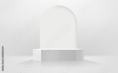 White studio with arc portal. 3d Vector illustration