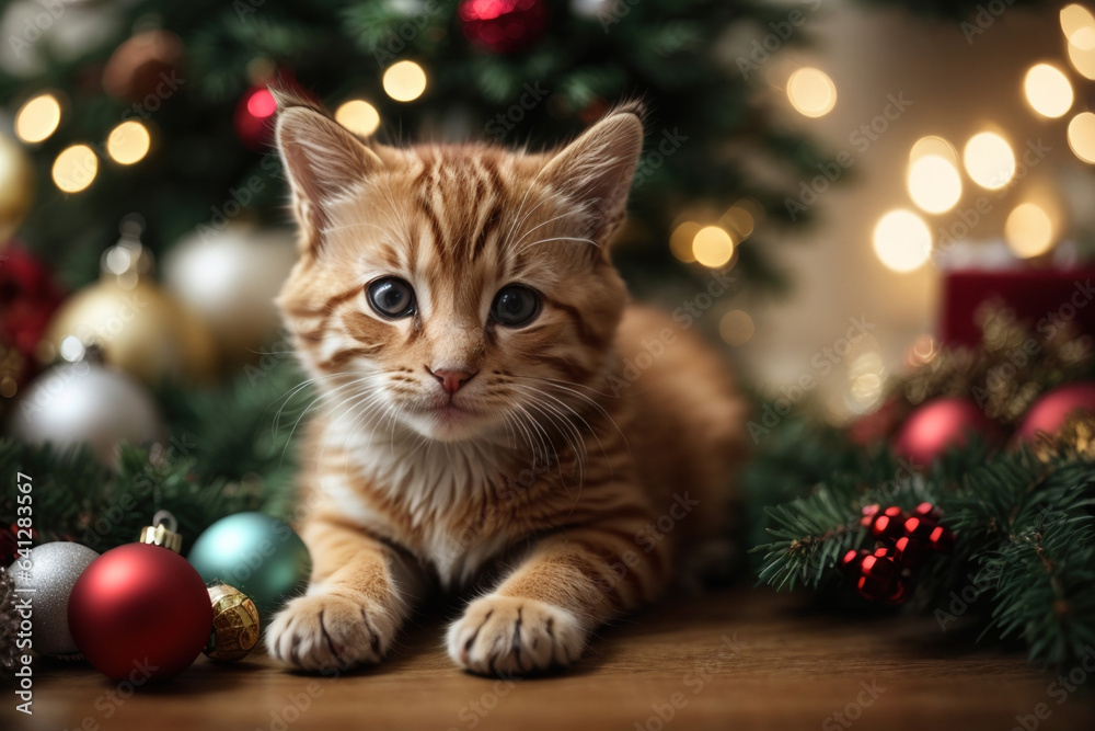 cat and christmas decorations