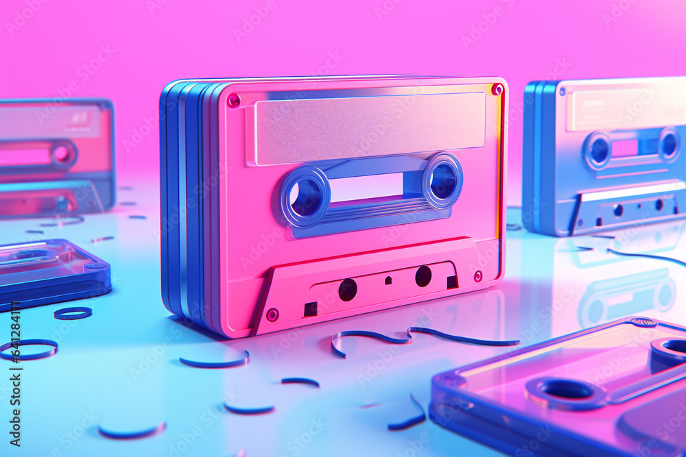 Obraz premium Generative ai pattern of old colorful cassette audio tape 1990 style